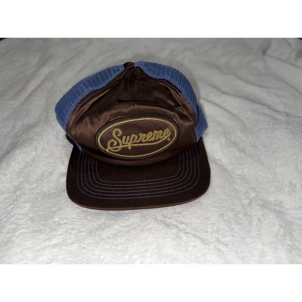 Supreme Satin Silk Cowboy Trucker Snapback Adjustable Blue Brown Gold One Size
